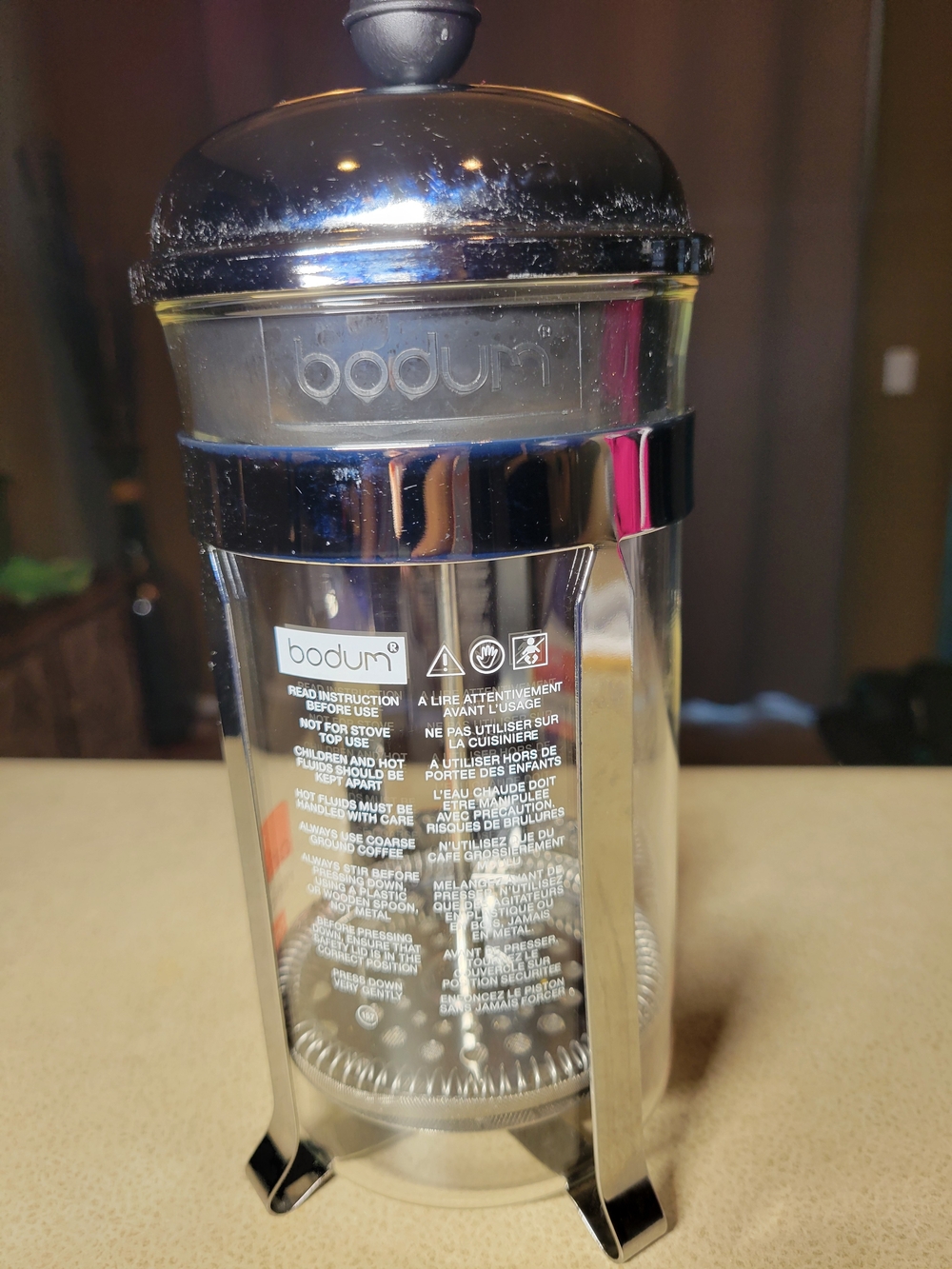 Bodum Stainless Steel and Glass French Press Coffee Maker - 17 Ounces(4 Cups)